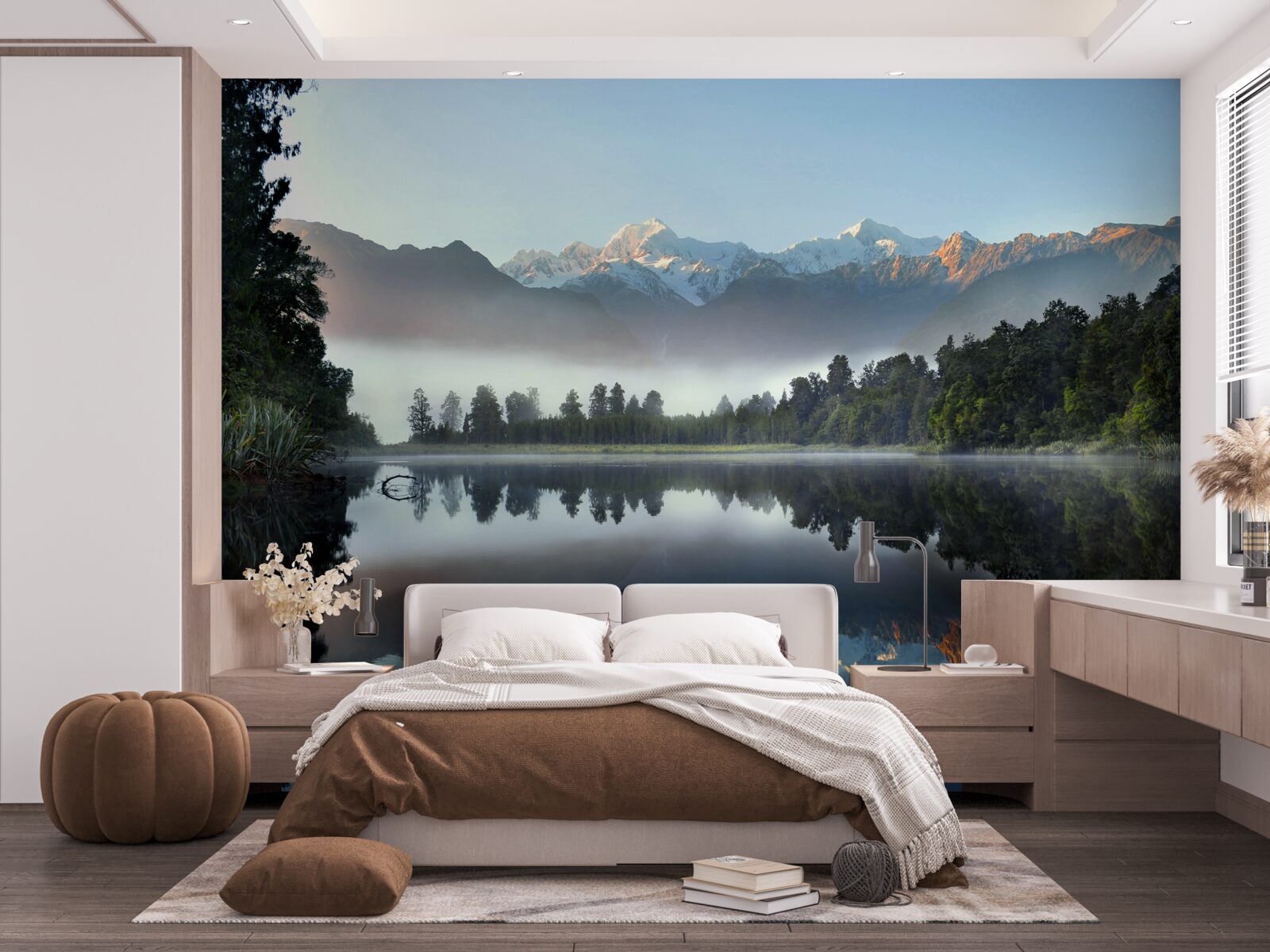 Fototapeten Die Spitze des Mountain Lake ist mit Nebel bedeckt
