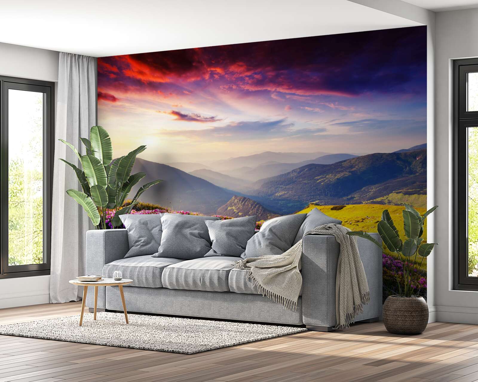 Fototapeten Im Morgengrauen werden Mountain Hills mit lebendigen Farben zum Leben erweckt