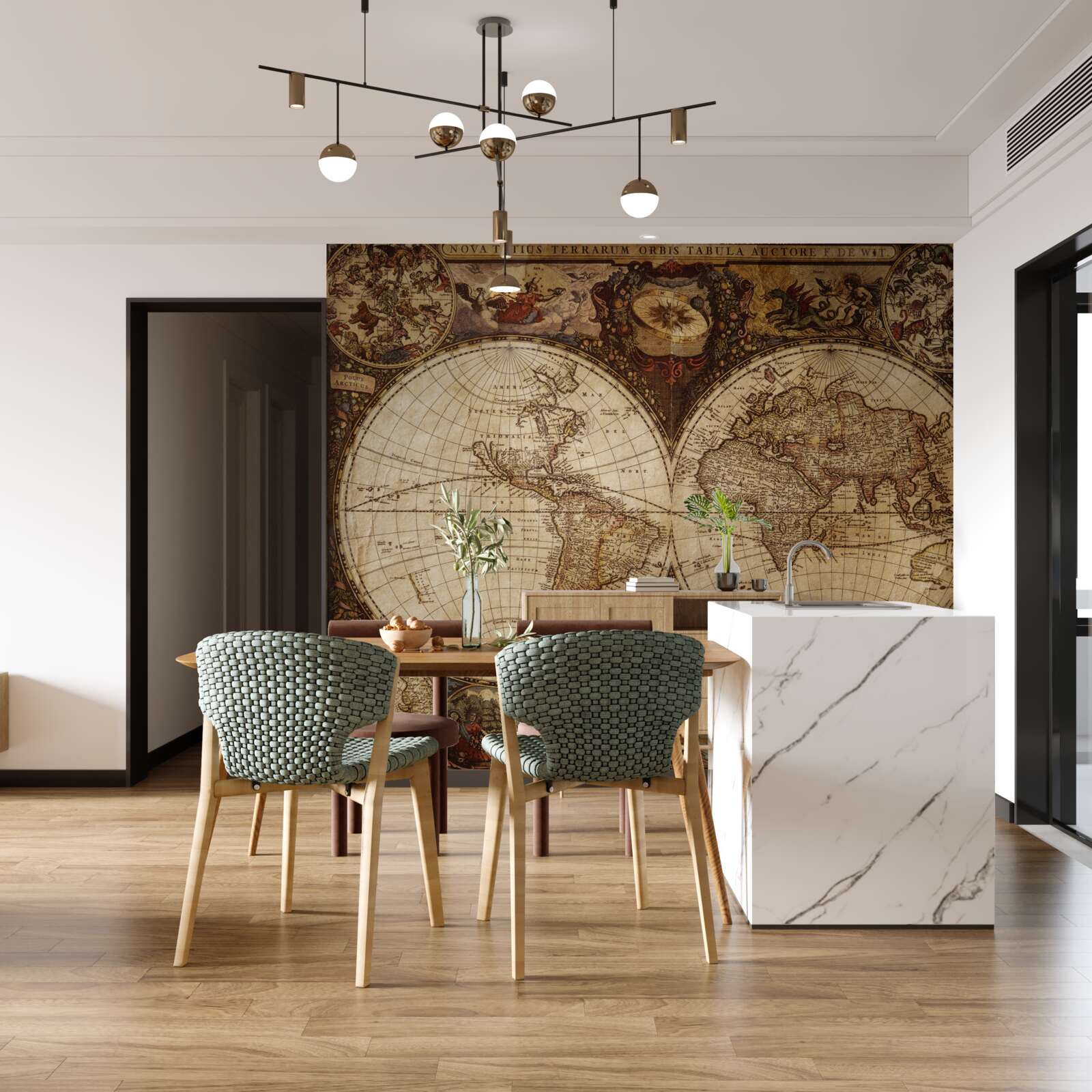 Fototapeten Antike geografische Karte in Form von zwei Hemisphären