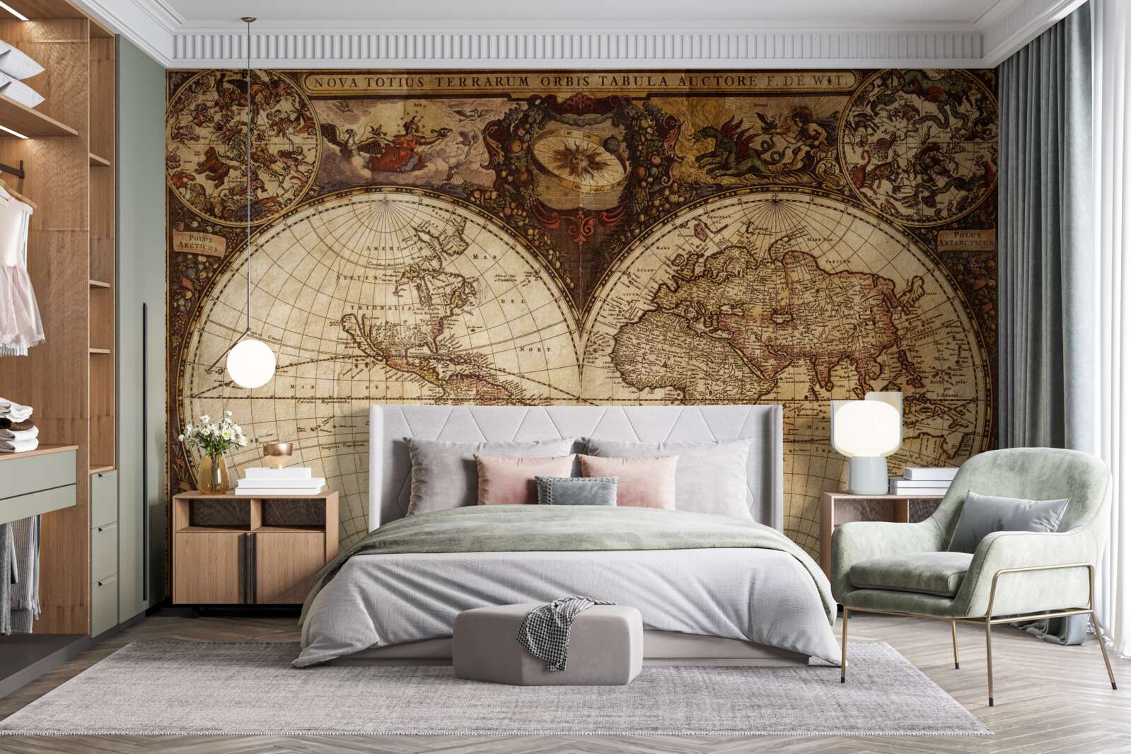 Fototapeten Antike geografische Karte in Form von zwei Hemisphären