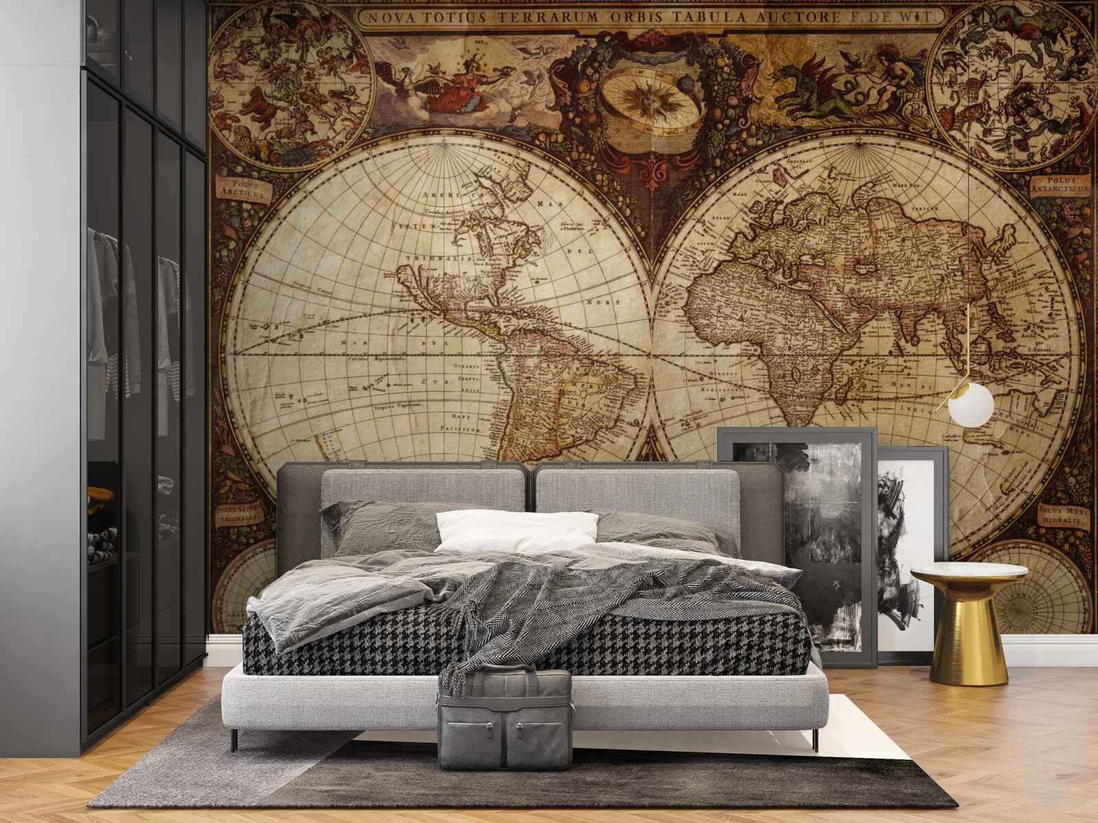 Fototapeten Antike geografische Karte in Form von zwei Hemisphären