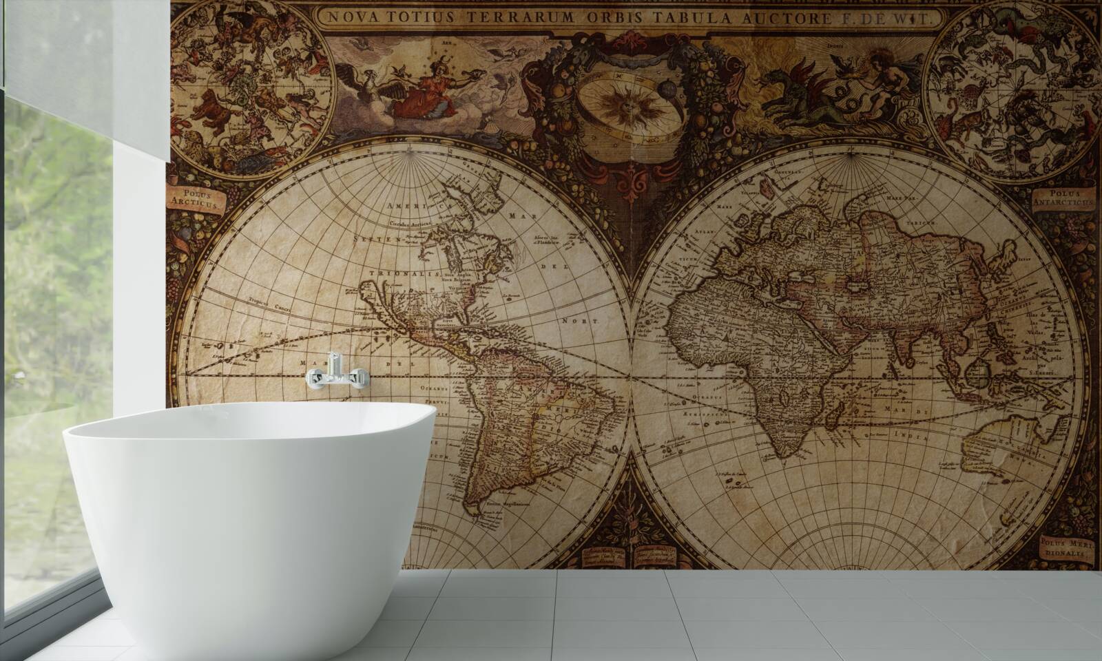 Fototapeten Antike geografische Karte in Form von zwei Hemisphären