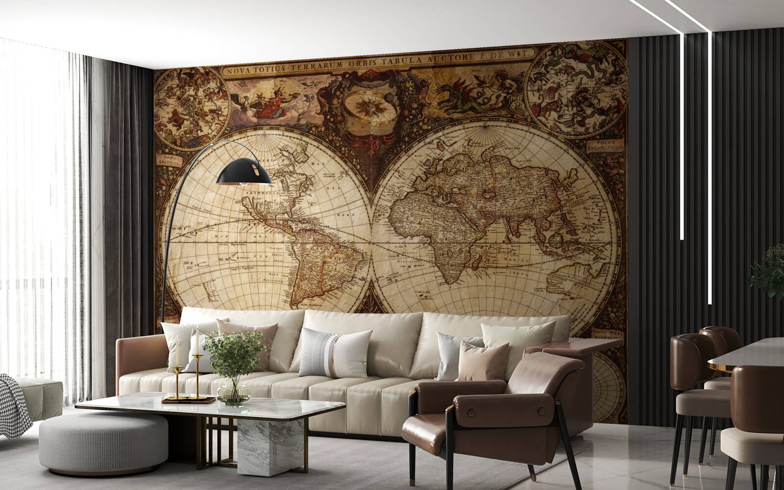 Fototapeten Antike geografische Karte in Form von zwei Hemisphären