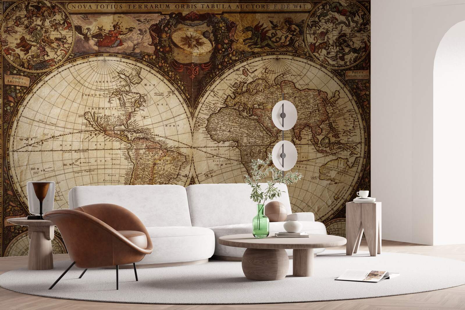 Fototapeten Antike geografische Karte in Form von zwei Hemisphären