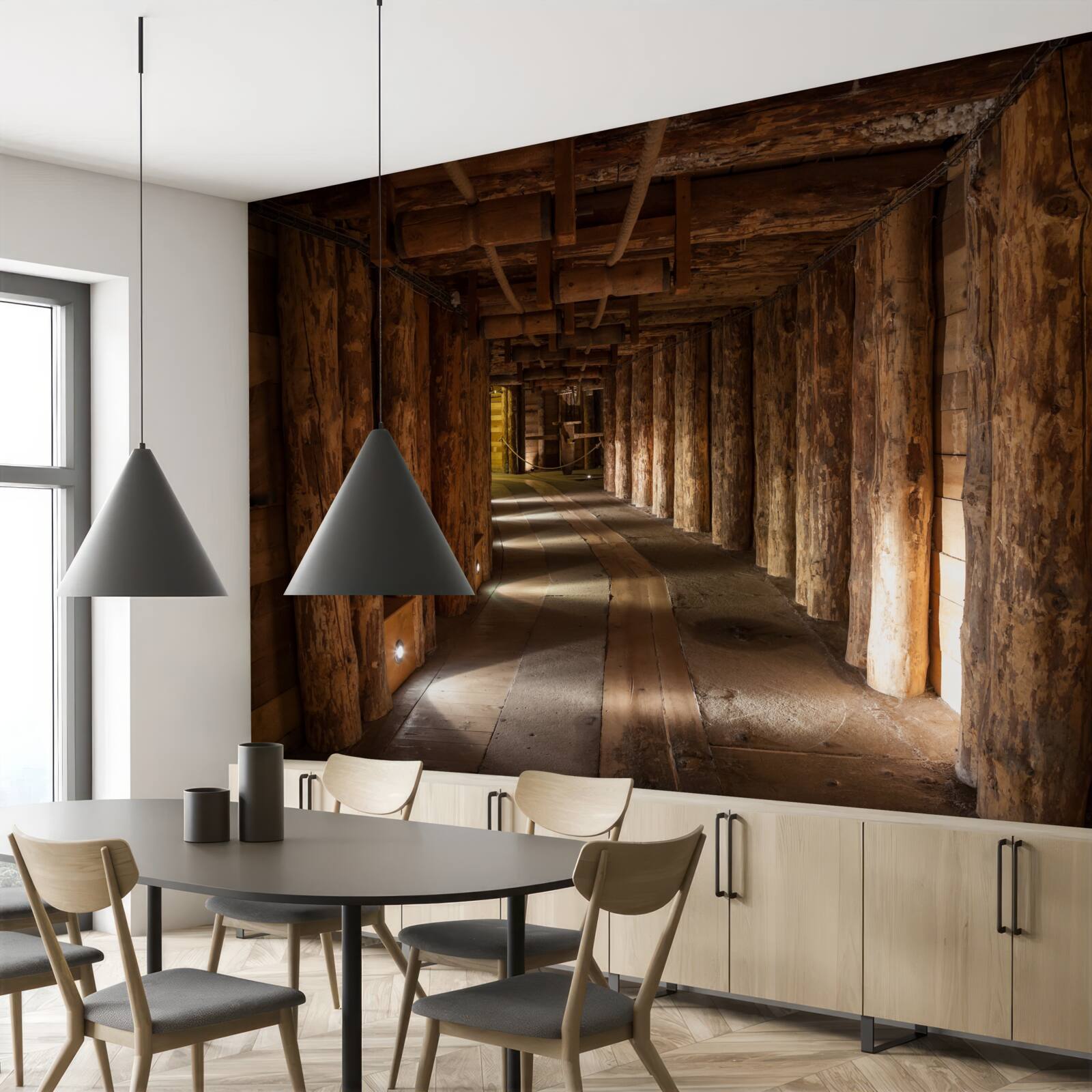 Fototapeten Unterirdischer Tunnel aus Holz