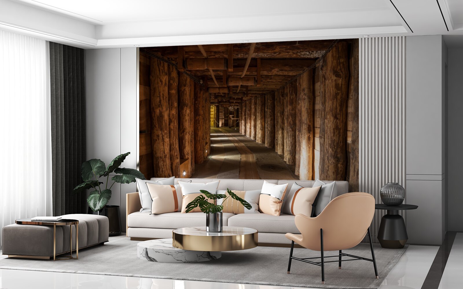 Fototapeten Unterirdischer Tunnel aus Holz