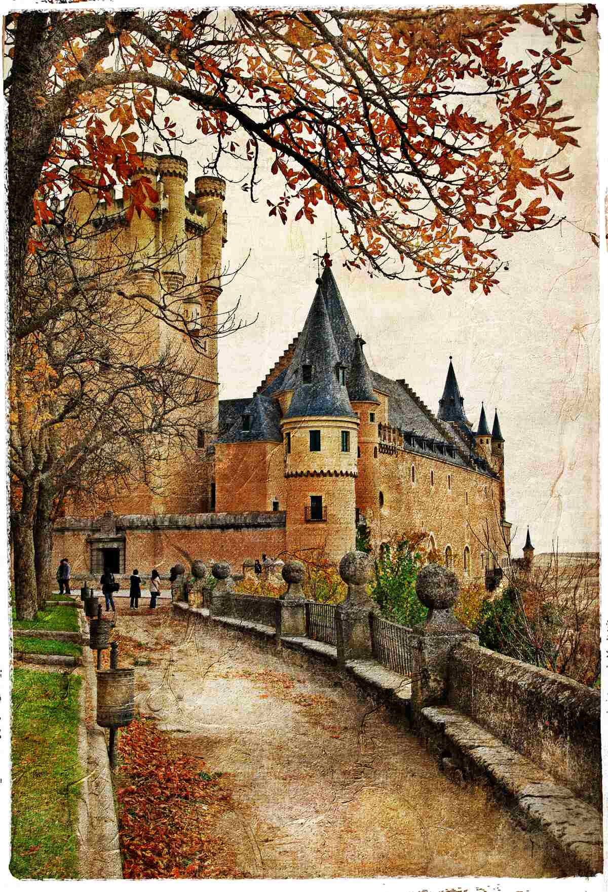 Fototapeten Weg zu einer alten Burg im Herbst