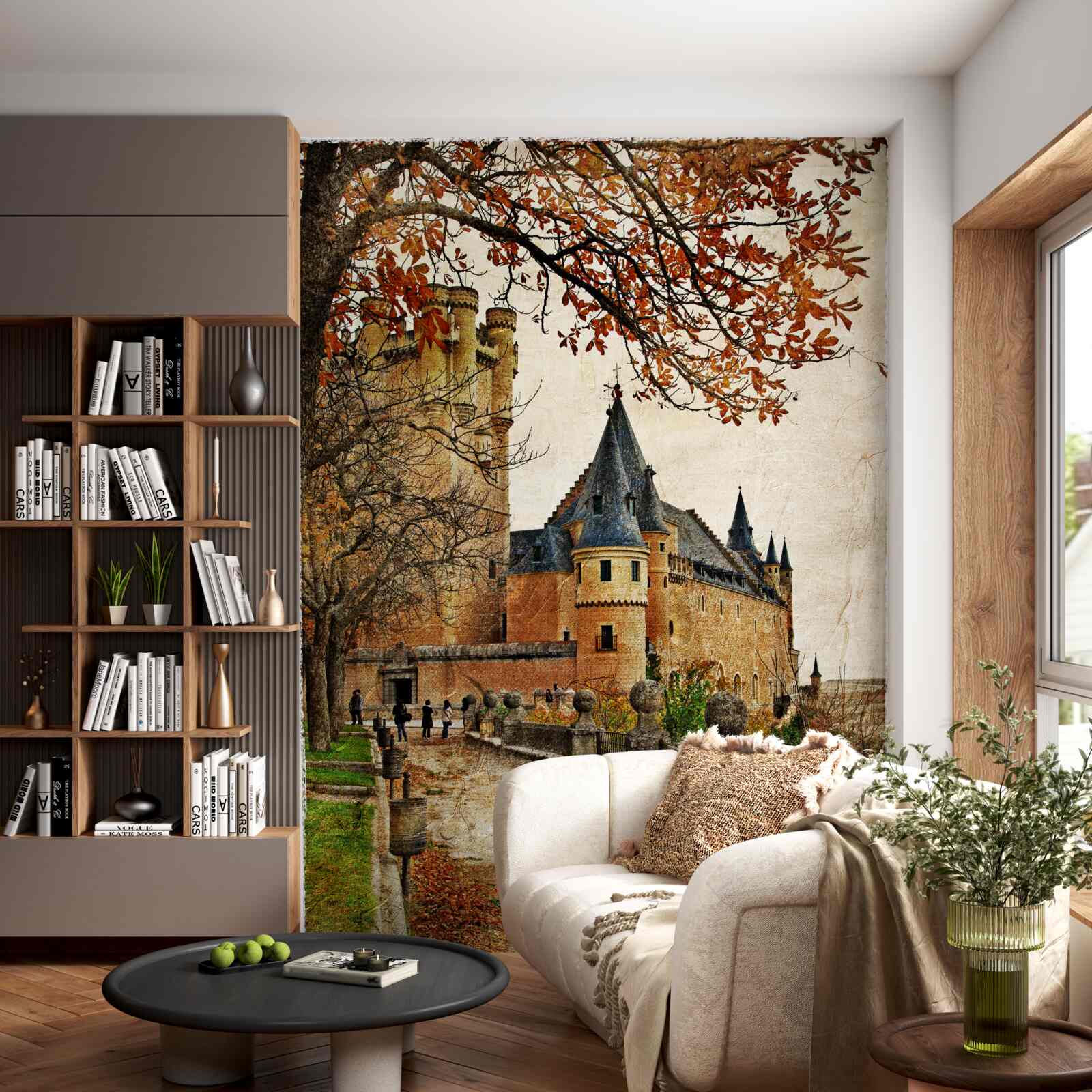 Fototapeten Weg zu einer alten Burg im Herbst