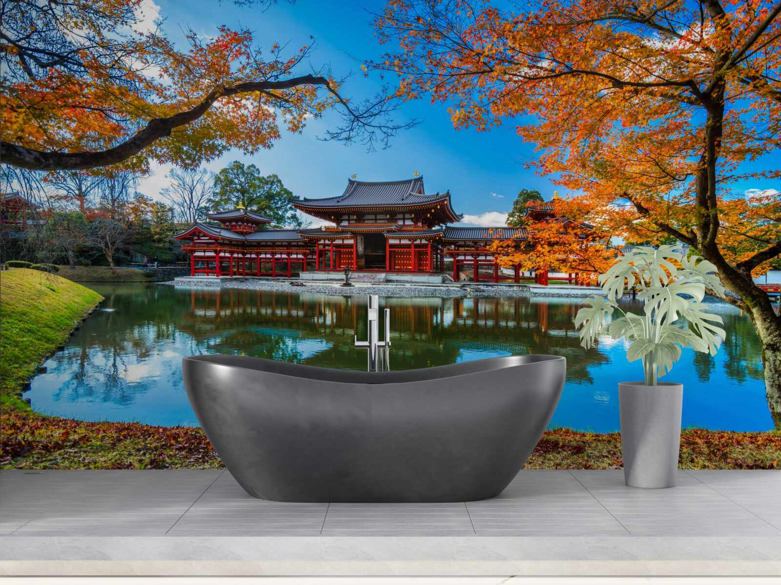 Fototapeten Reflexion des Herbstes in einem japanischen Park