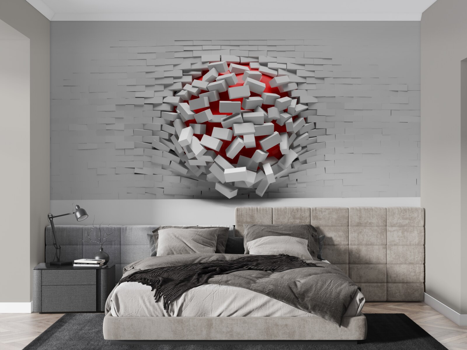 Fototapeten Eine Wand, die aus Ziegeln fällt