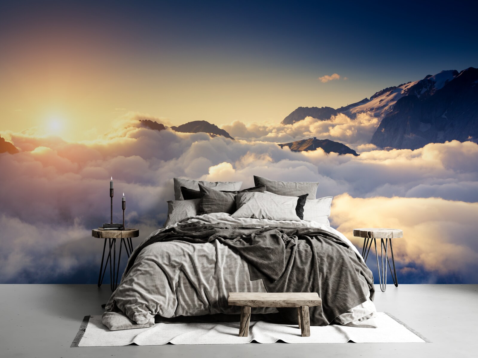 Fototapeten Die Wolken am Horizont absorbieren die untergehende Sonne
