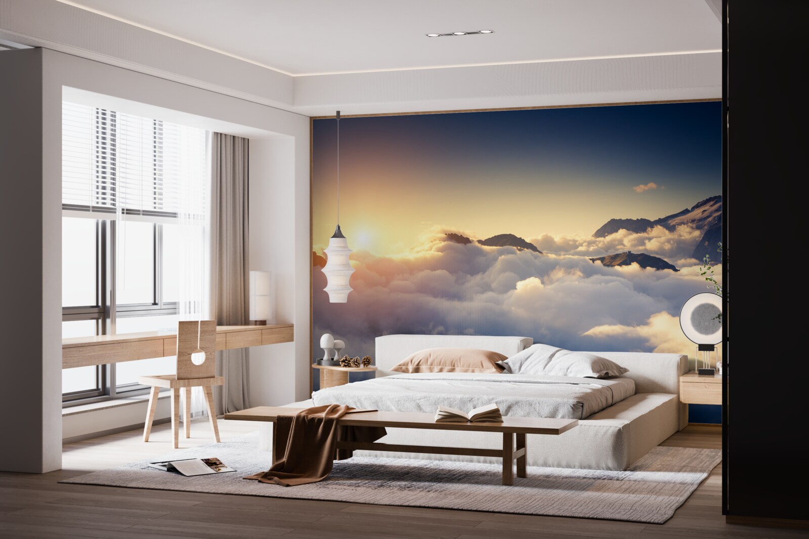 Fototapeten Die Wolken am Horizont absorbieren die untergehende Sonne
