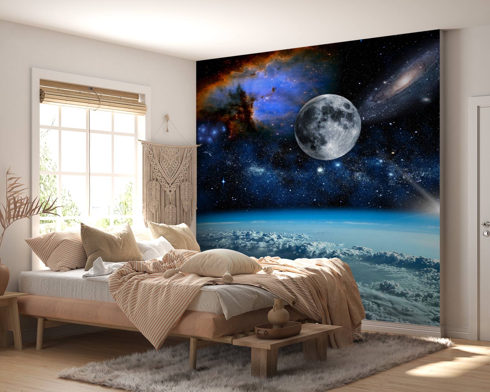 Fototapeten Der Mond und das Universum befinden sich über den Wolken