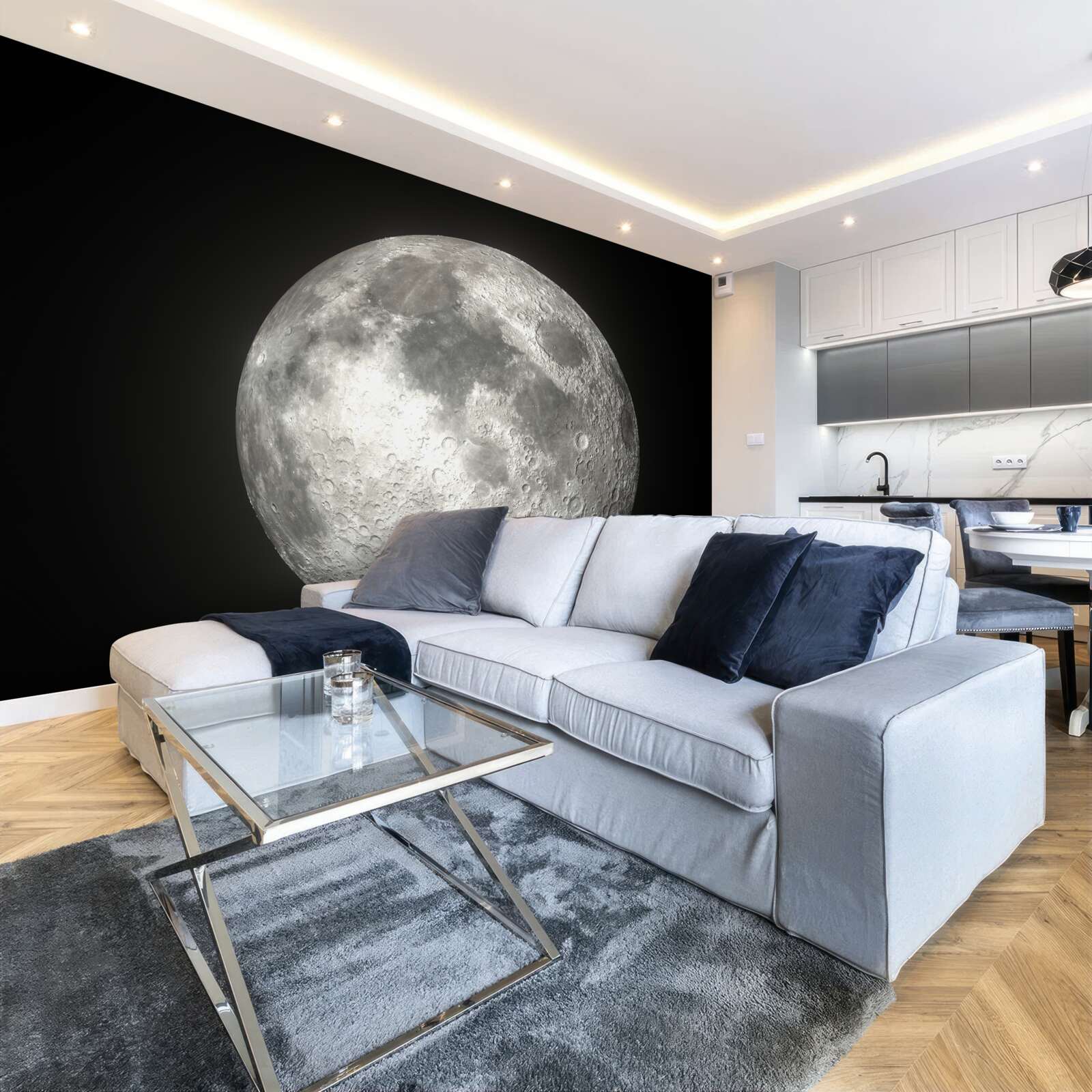 Fototapeten Der schwarze Hintergrund ist mit einem unvergleichlichen Mond dekoriert