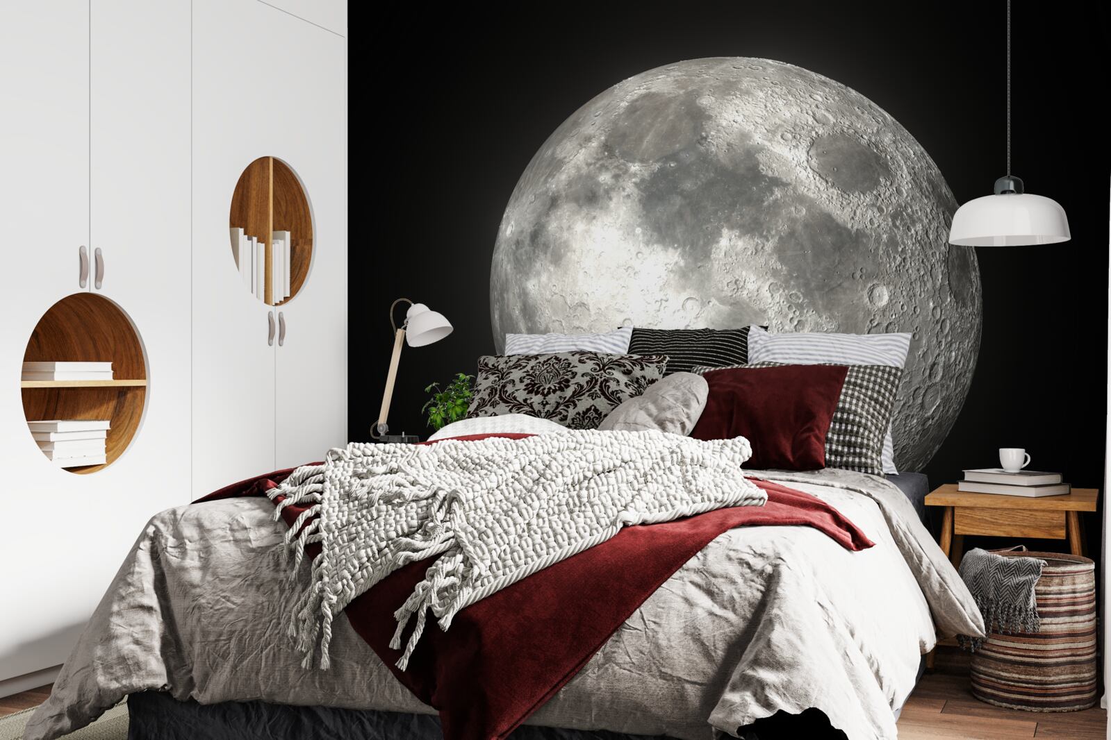 Fototapeten Der schwarze Hintergrund ist mit einem unvergleichlichen Mond dekoriert
