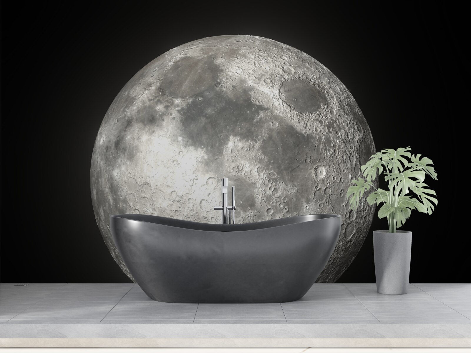 Fototapeten Der schwarze Hintergrund ist mit einem unvergleichlichen Mond dekoriert