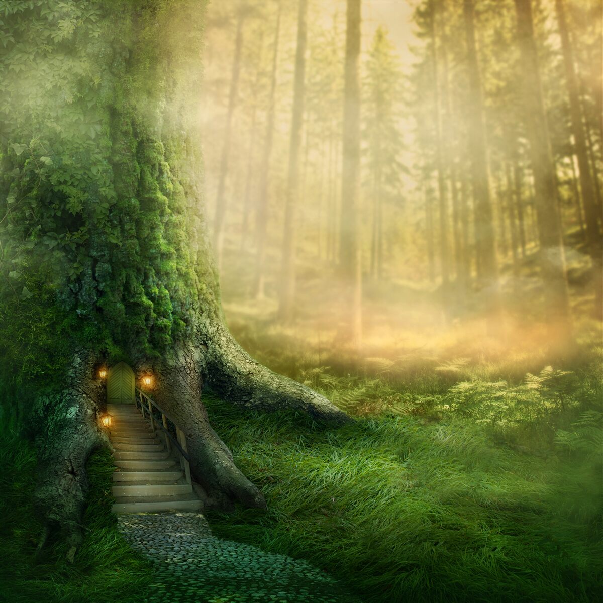 Fototapeten Der grüne Wald ist ein dichter Nebel