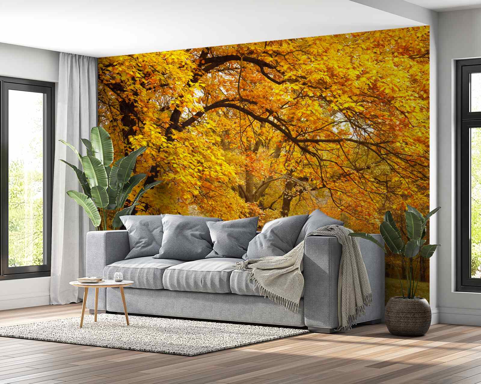 Fototapeten Der Herbst in seinem gelben Outfit betrat den Wald