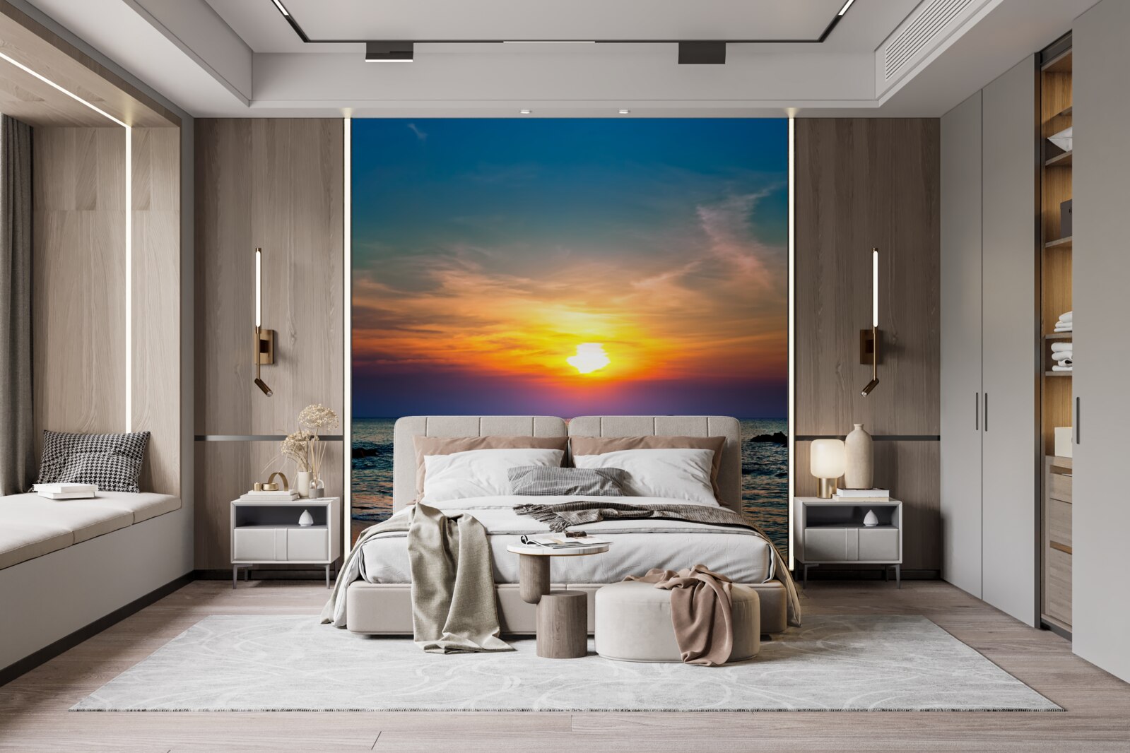 Fototapeten Sonnenuntergang und Schaumwelle