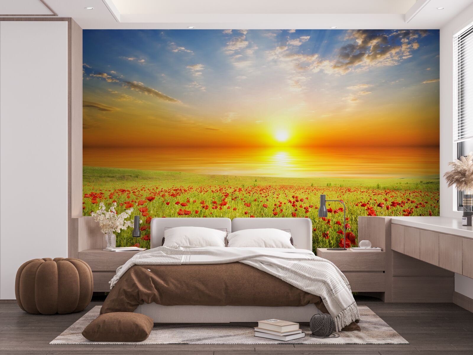 Fototapeten In diesem Sommer ist der Sonnenuntergang in der Wiese Wiese voller Farben