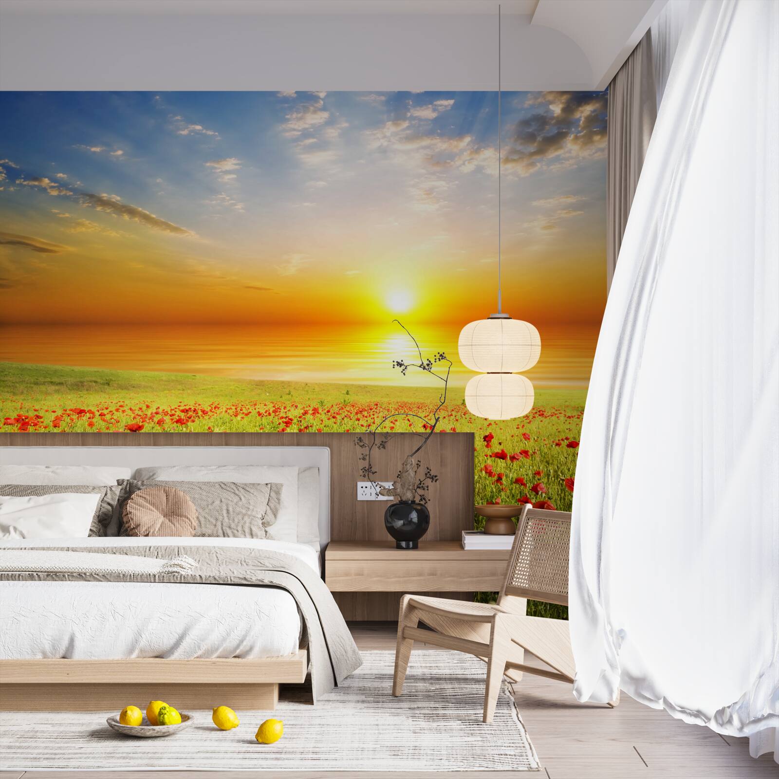 Fototapeten In diesem Sommer ist der Sonnenuntergang in der Wiese Wiese voller Farben
