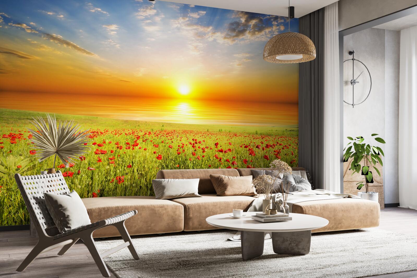 Fototapeten In diesem Sommer ist der Sonnenuntergang in der Wiese Wiese voller Farben