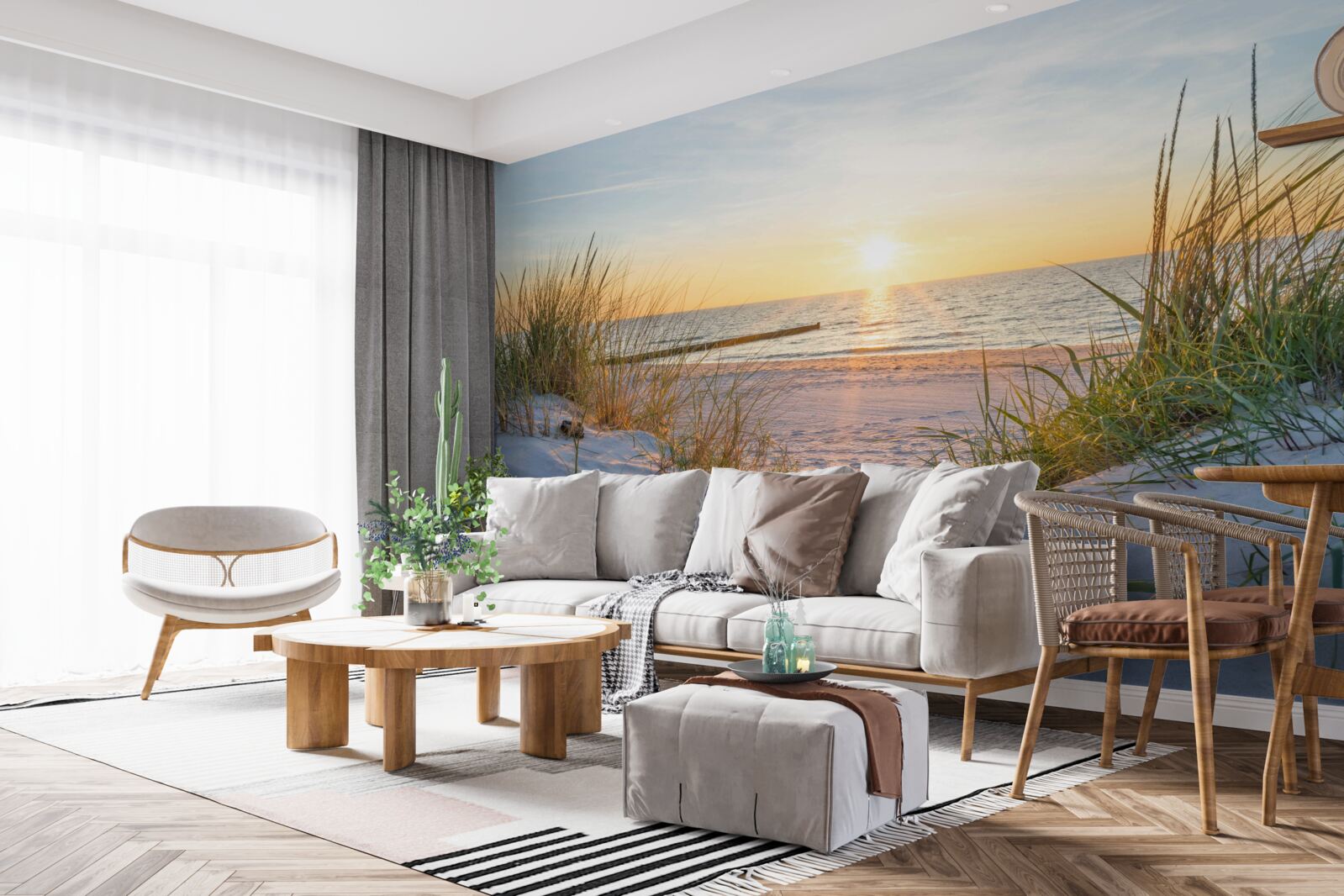 Fototapeten Der Sandstrand ist mit grünem Gras dekoriert
