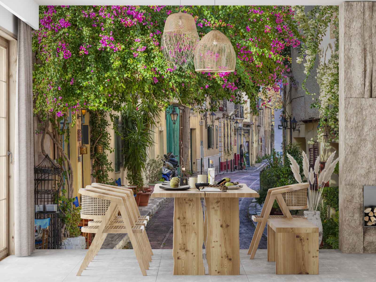Fototapeten Street mit malerischem Grün schafft gekonnt die Atmosphäre des Komforts