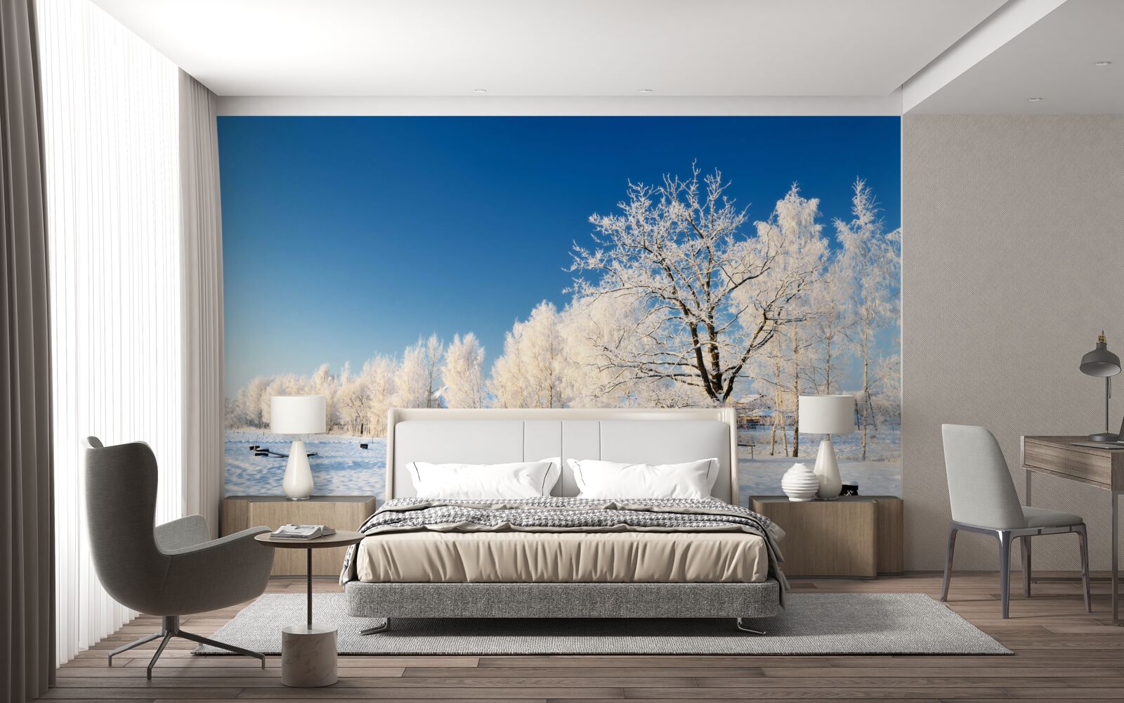 Fototapeten Märchenwinter auf dem Hintergrund des Azure -Himmels