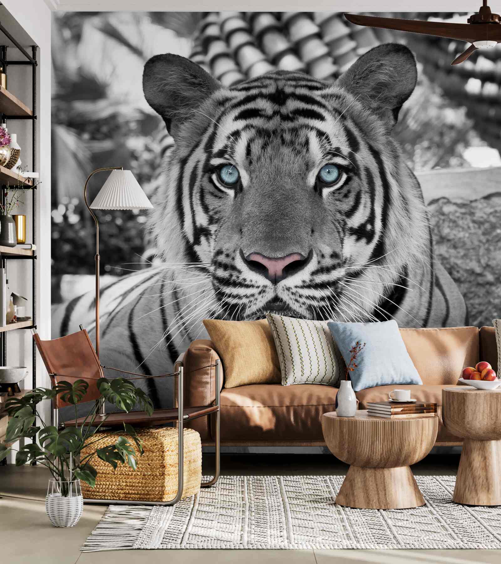Fototapeten Schwarz -Weiß -Tiger mit schönen blauen Augen