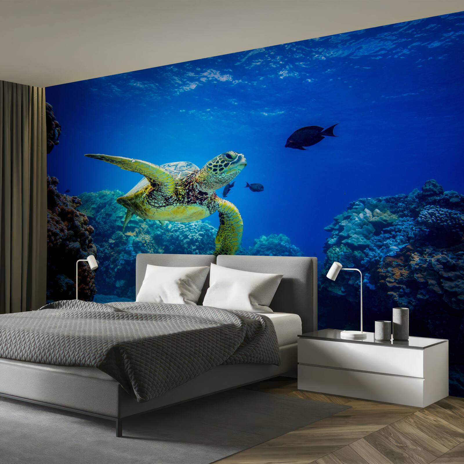 Fototapeten Schildkröte in blauen Meerentiefen