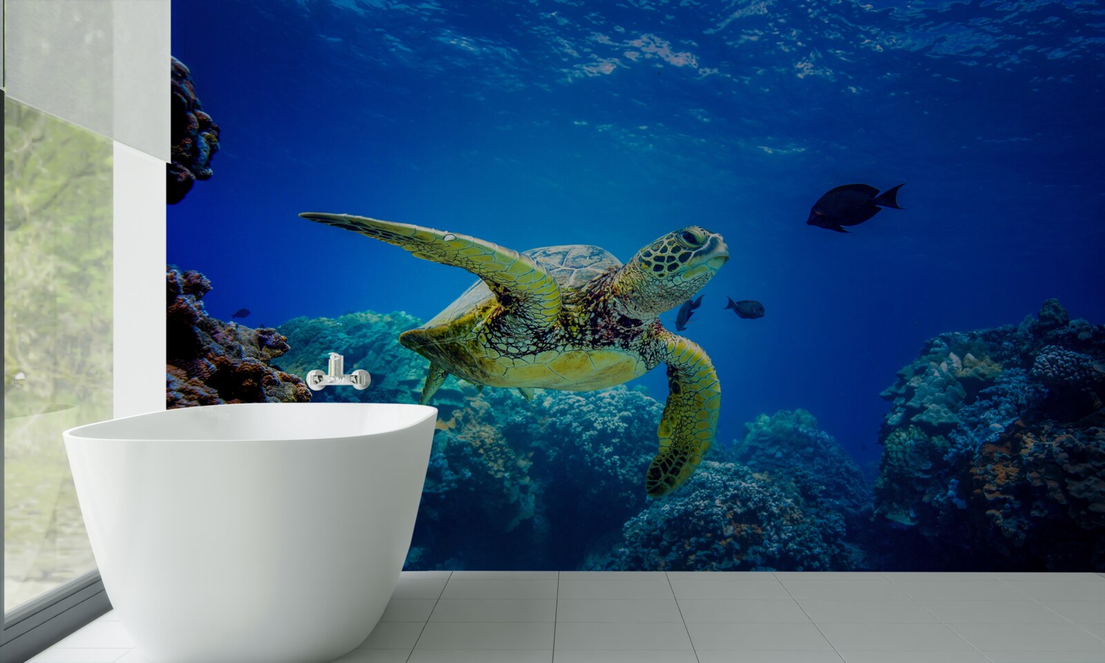 Fototapeten Schildkröte in blauen Meerentiefen