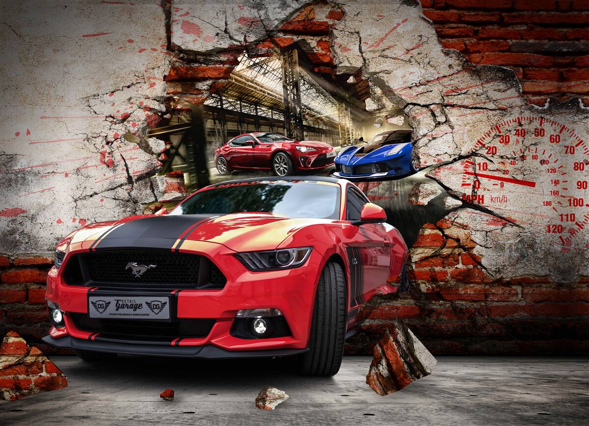 Fototapeten Roter Auto in der Wand