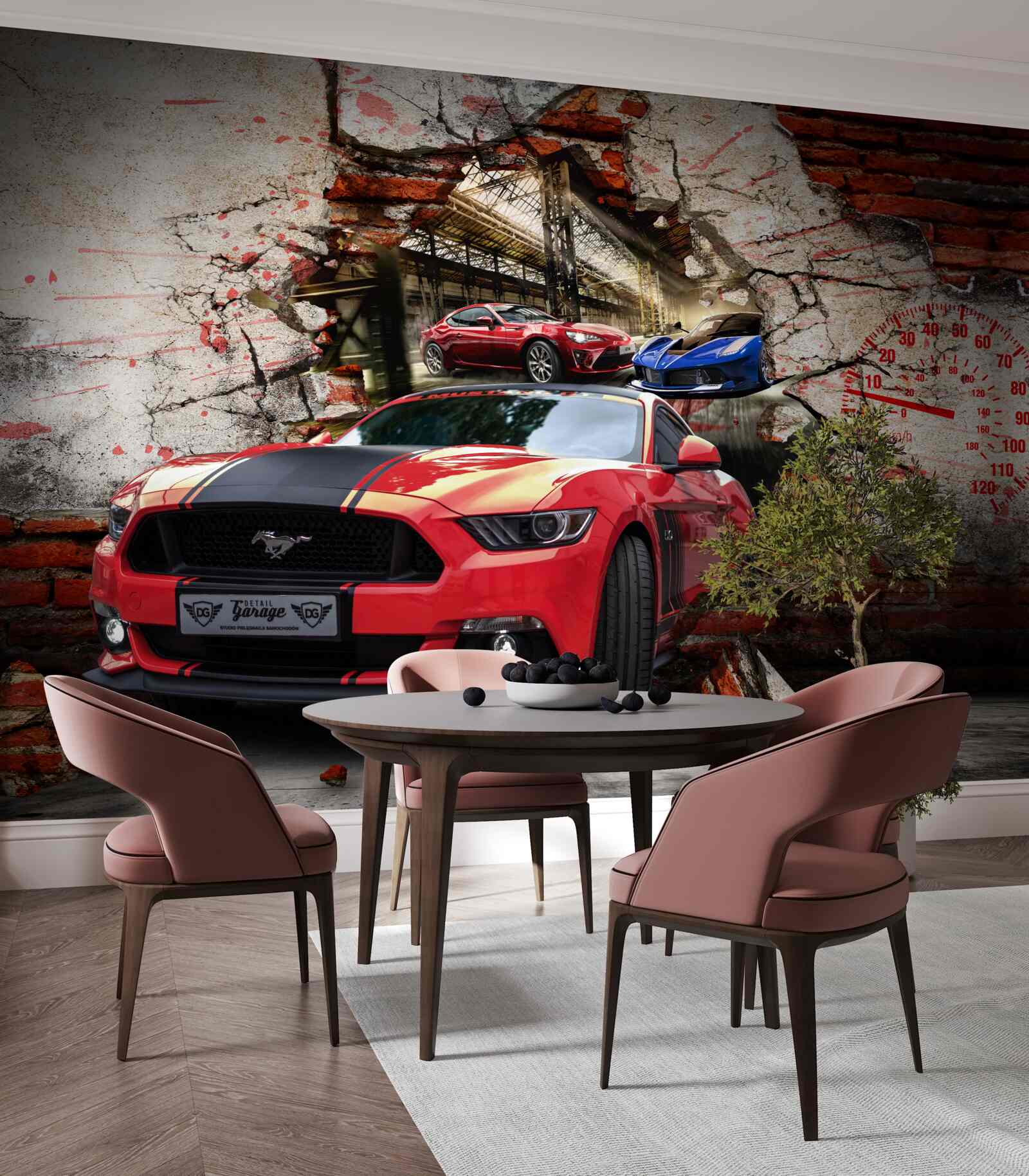 Fototapeten Roter Auto in der Wand