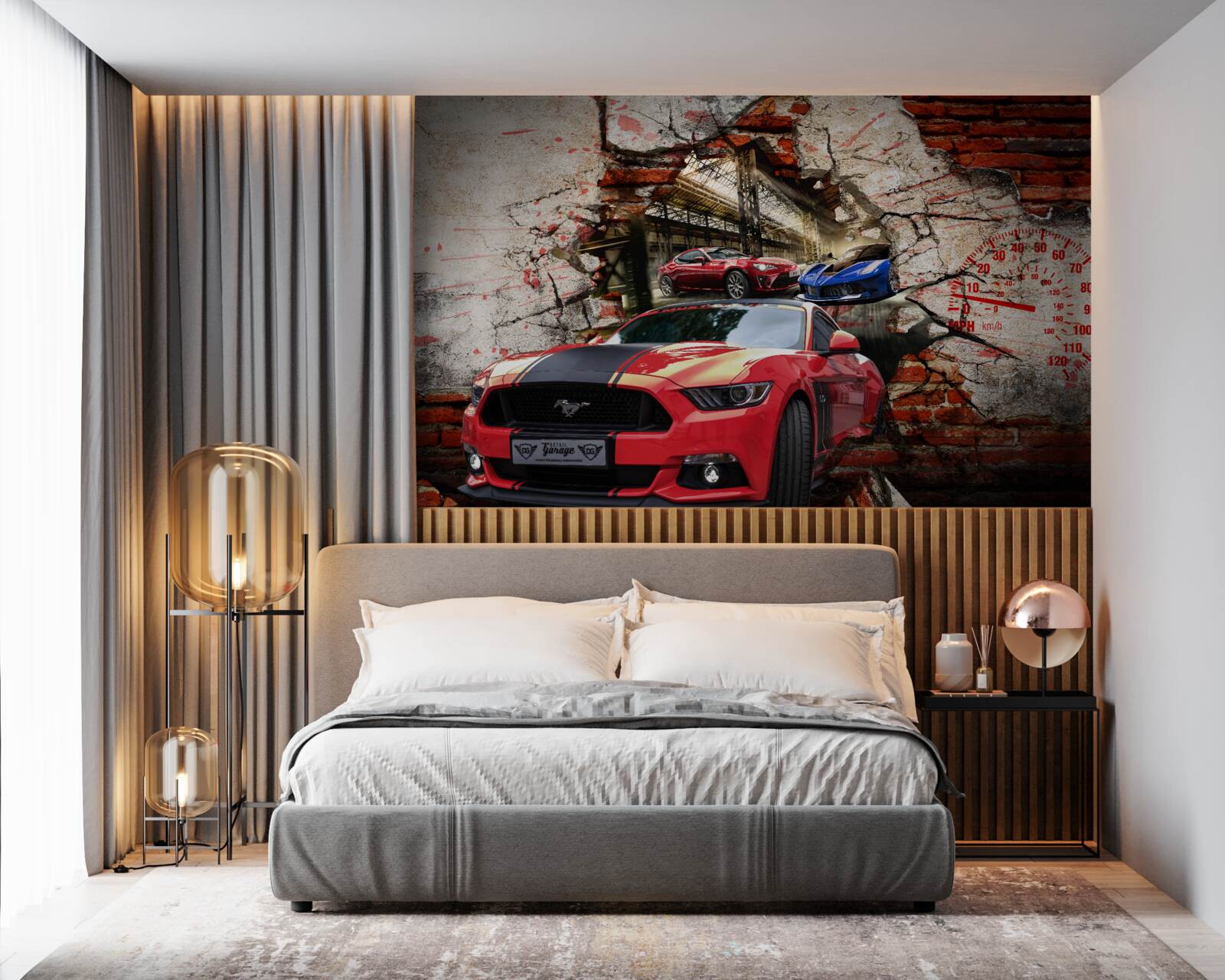 Fototapeten Roter Auto in der Wand