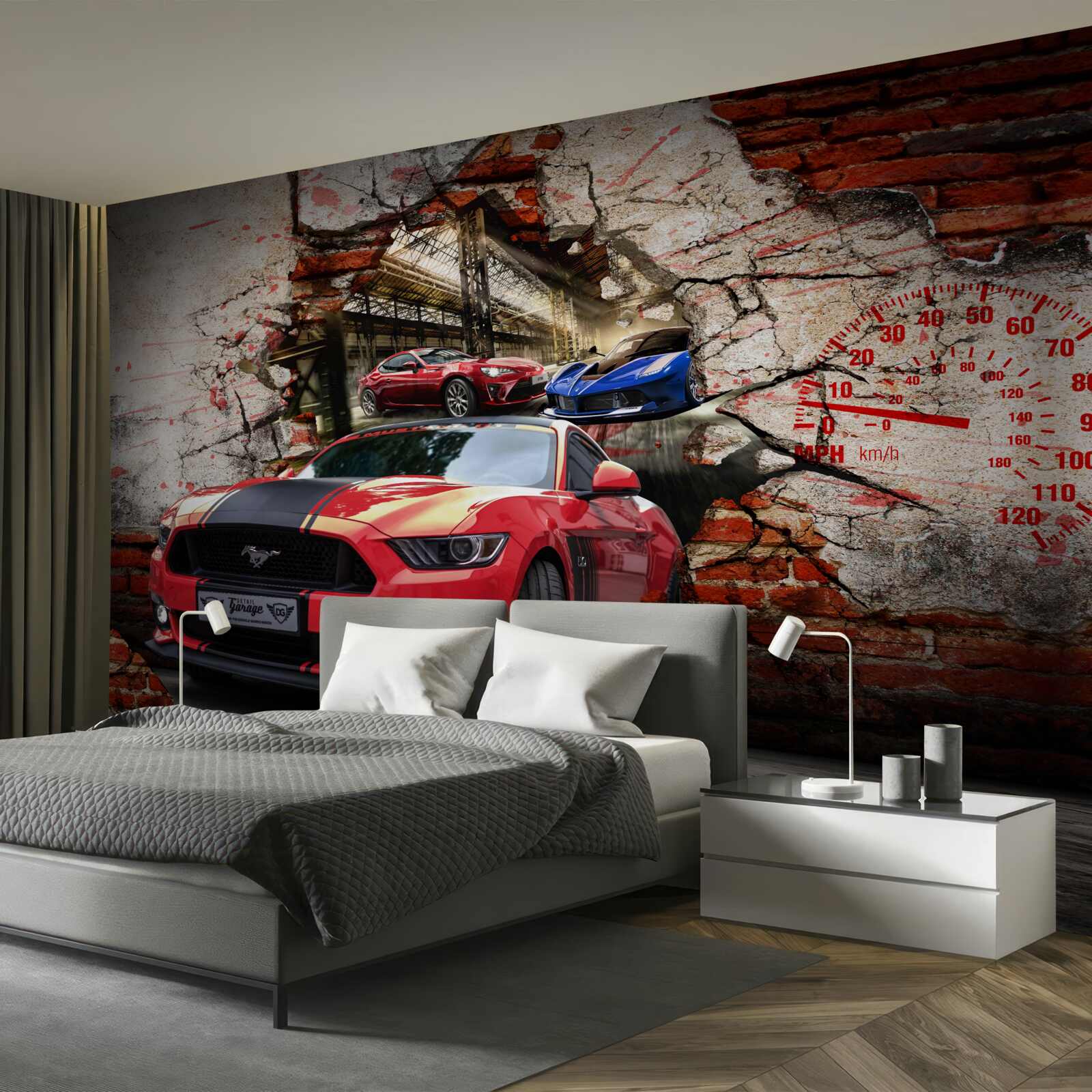 Fototapeten Roter Auto in der Wand