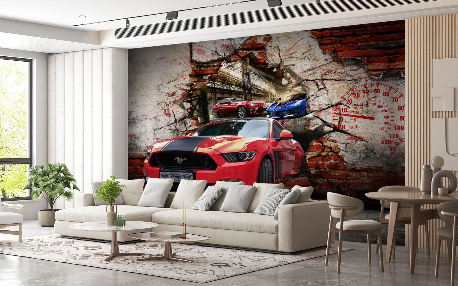 Fototapeten Roter Auto in der Wand