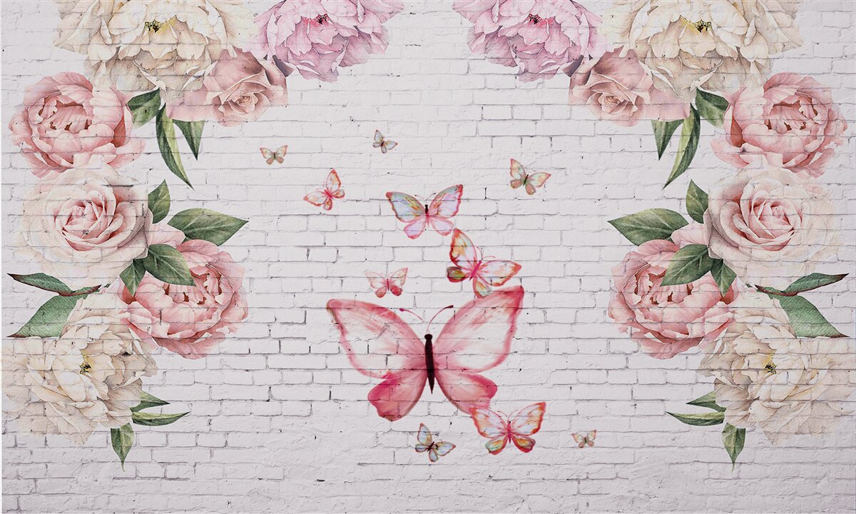 Fototapeten Schmetterling mit Blumen aus Chiffon dekoriert