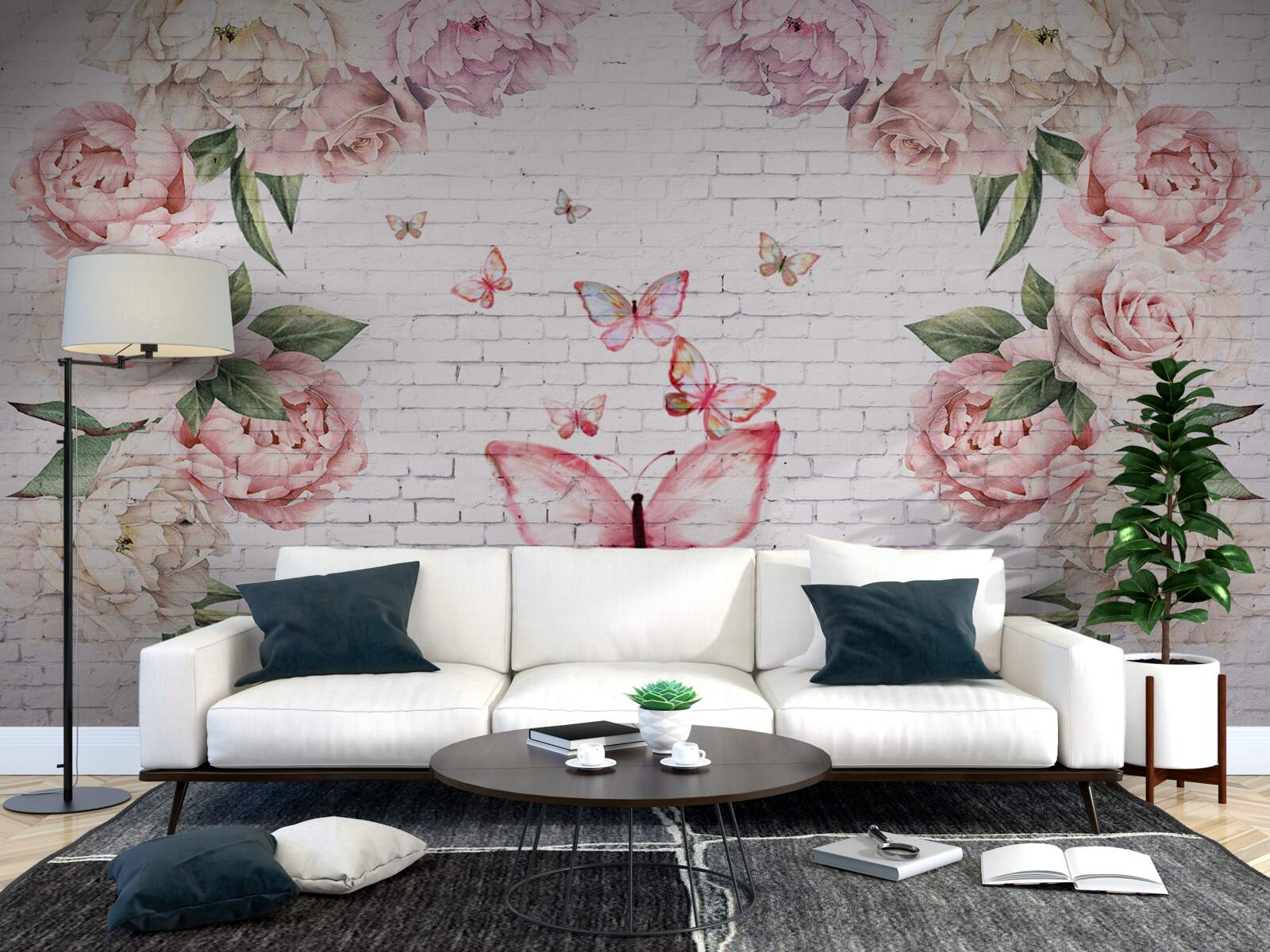 Fototapeten Schmetterling mit Blumen aus Chiffon dekoriert