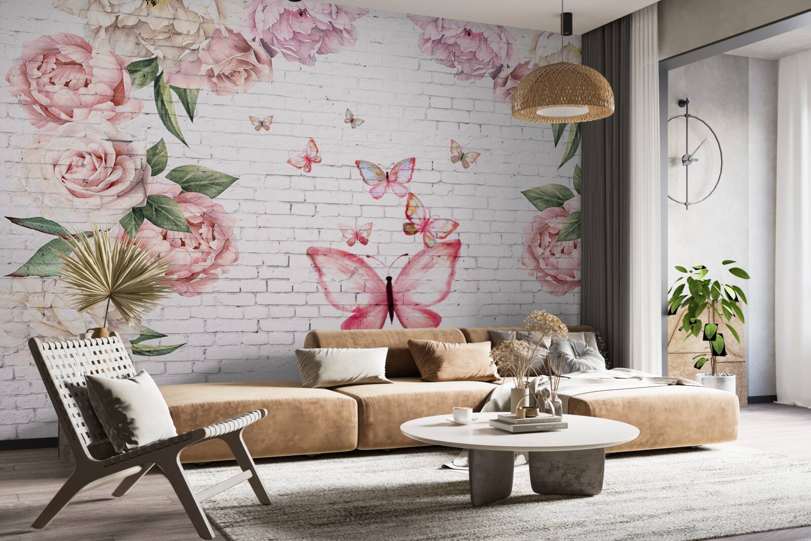 Fototapeten Schmetterling mit Blumen aus Chiffon dekoriert