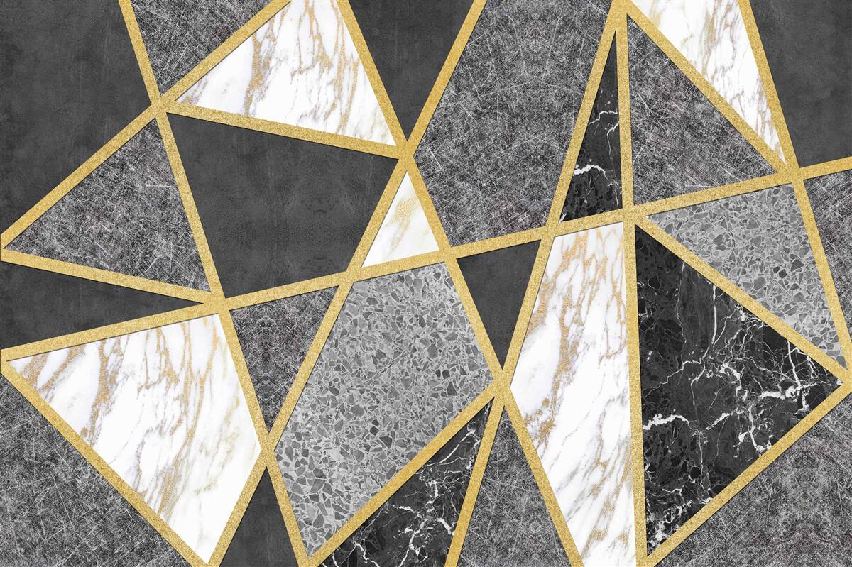 Fototapeten Schwarz -Weiß -Mosaik mit goldenen Akzenten