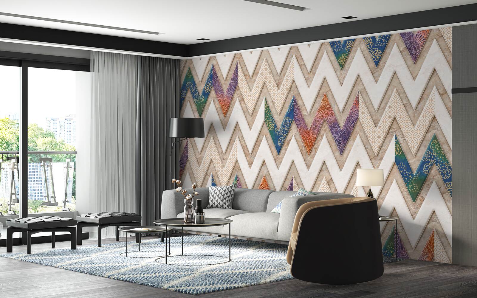 Fototapeten Polychrome wellige Linien