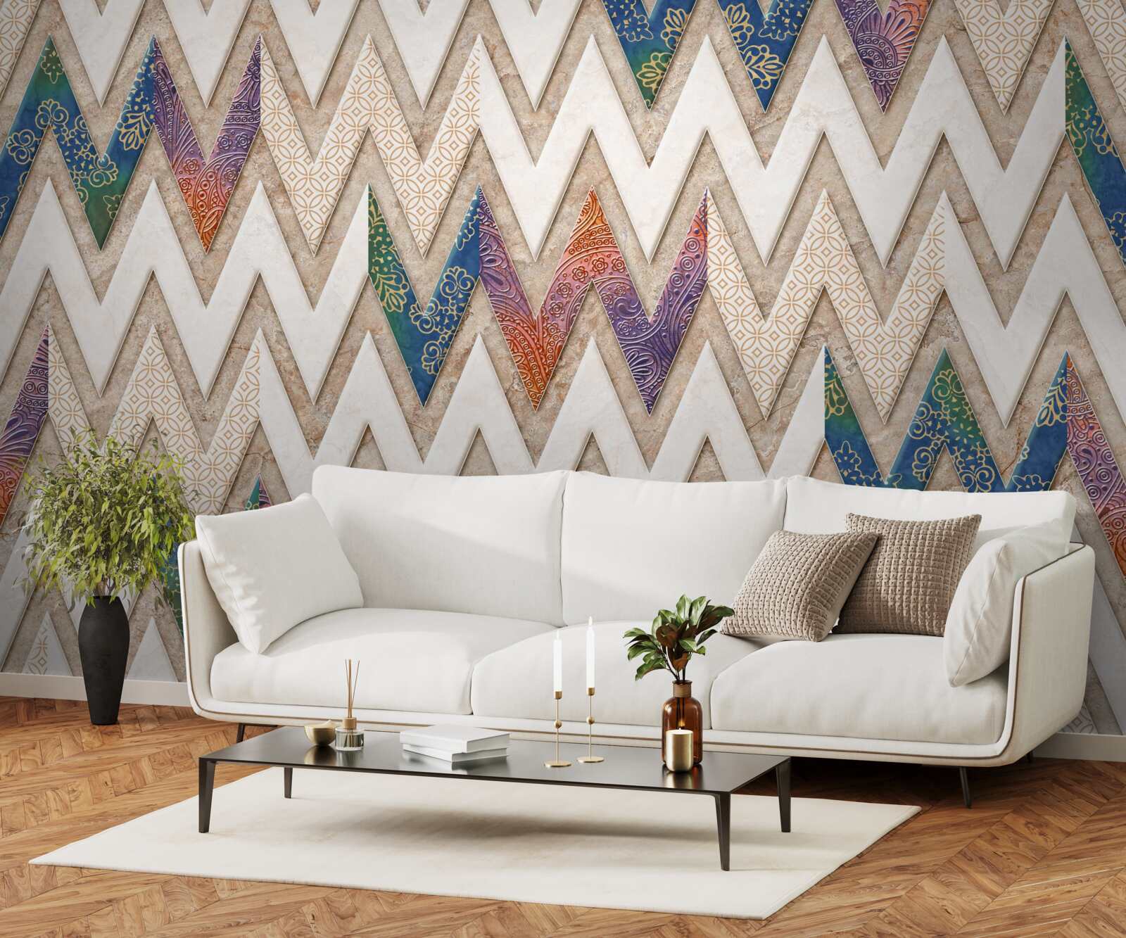 Fototapeten Polychrome wellige Linien