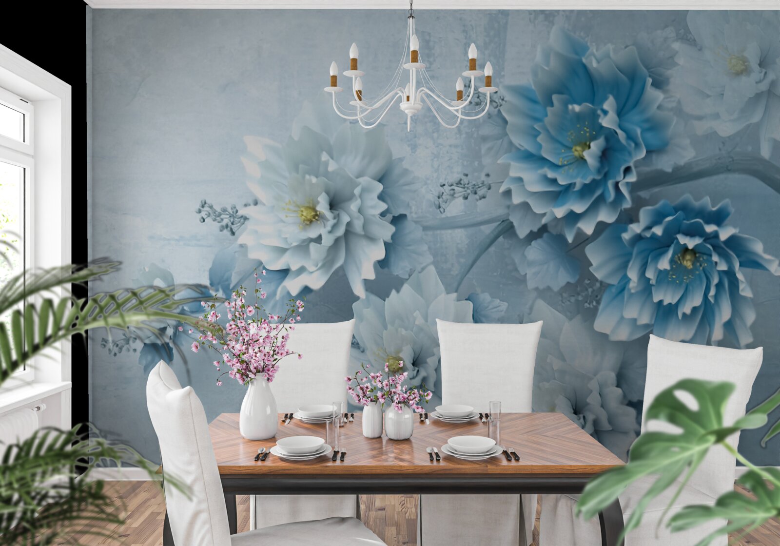 Fototapeten Die Blumen sind hellblau