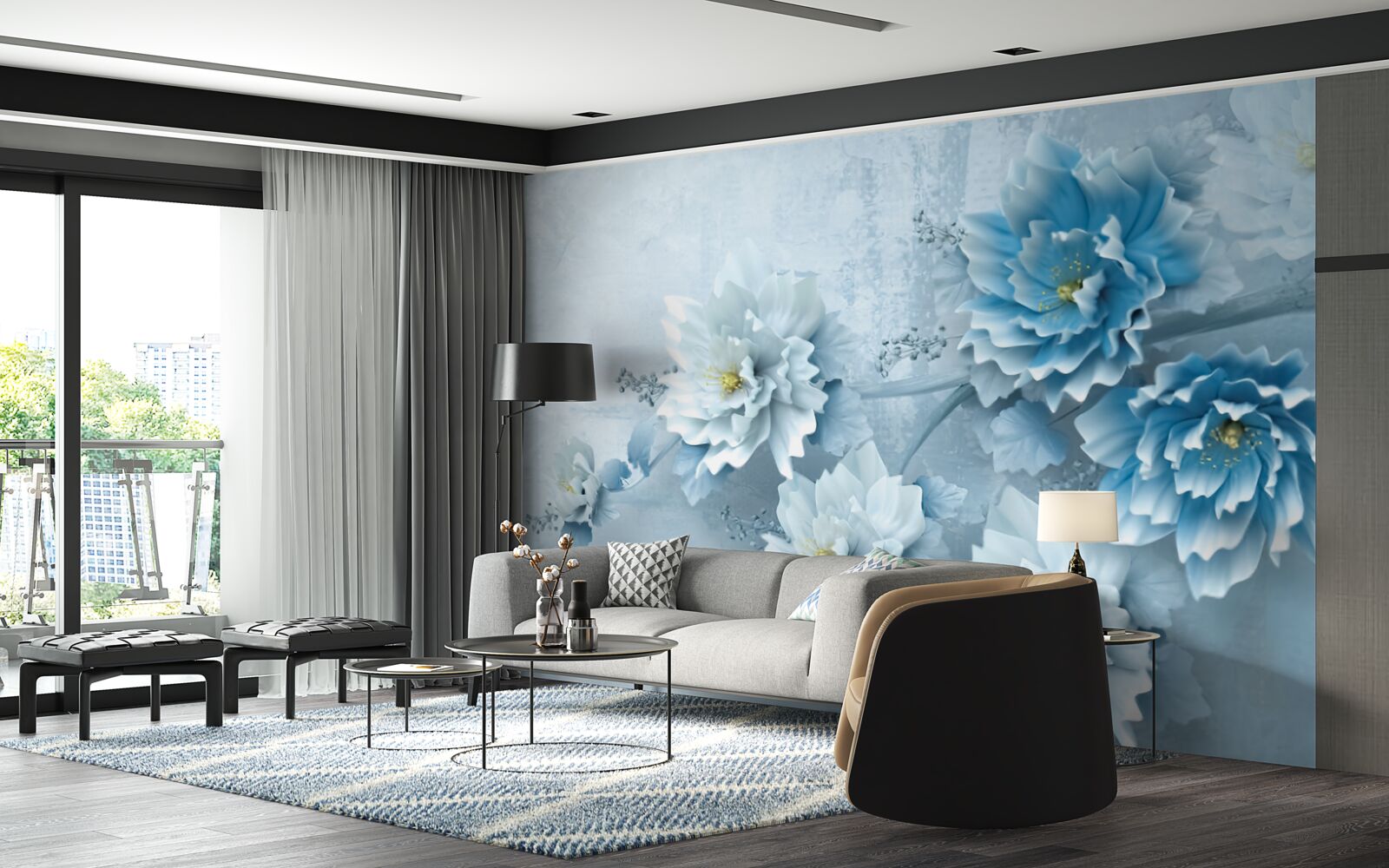 Fototapeten Die Blumen sind hellblau