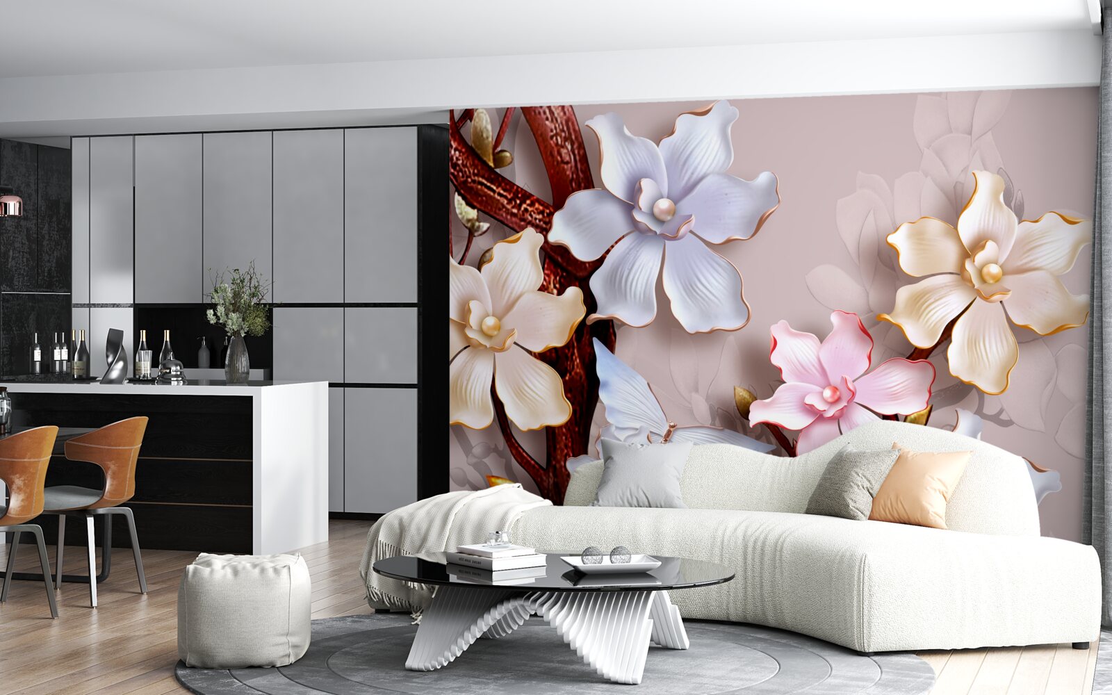 Fototapeten Blumen in verschiedenen Farben auf einem weichen Hintergrund