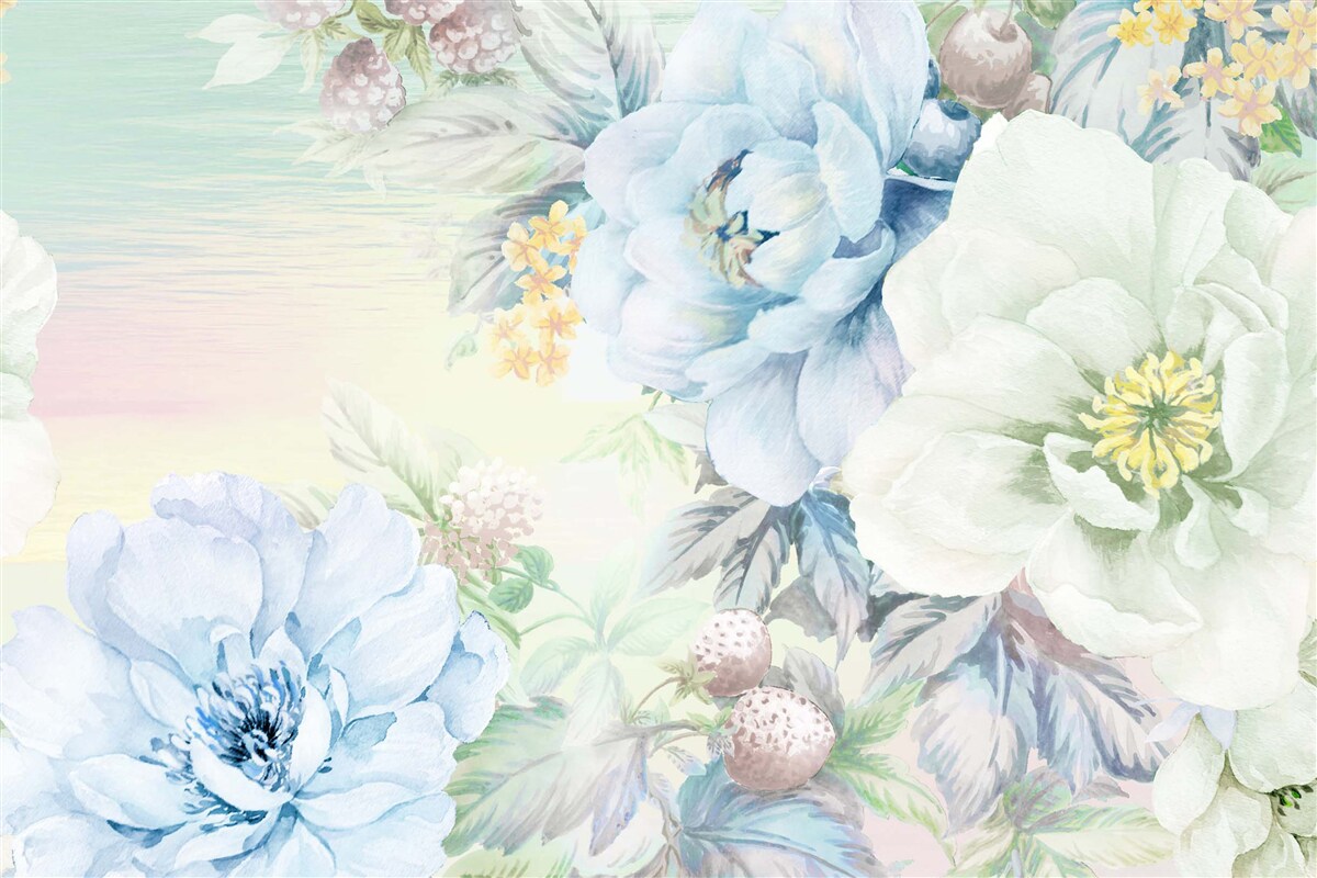 Fototapeten Blumen in Weiß und Blau