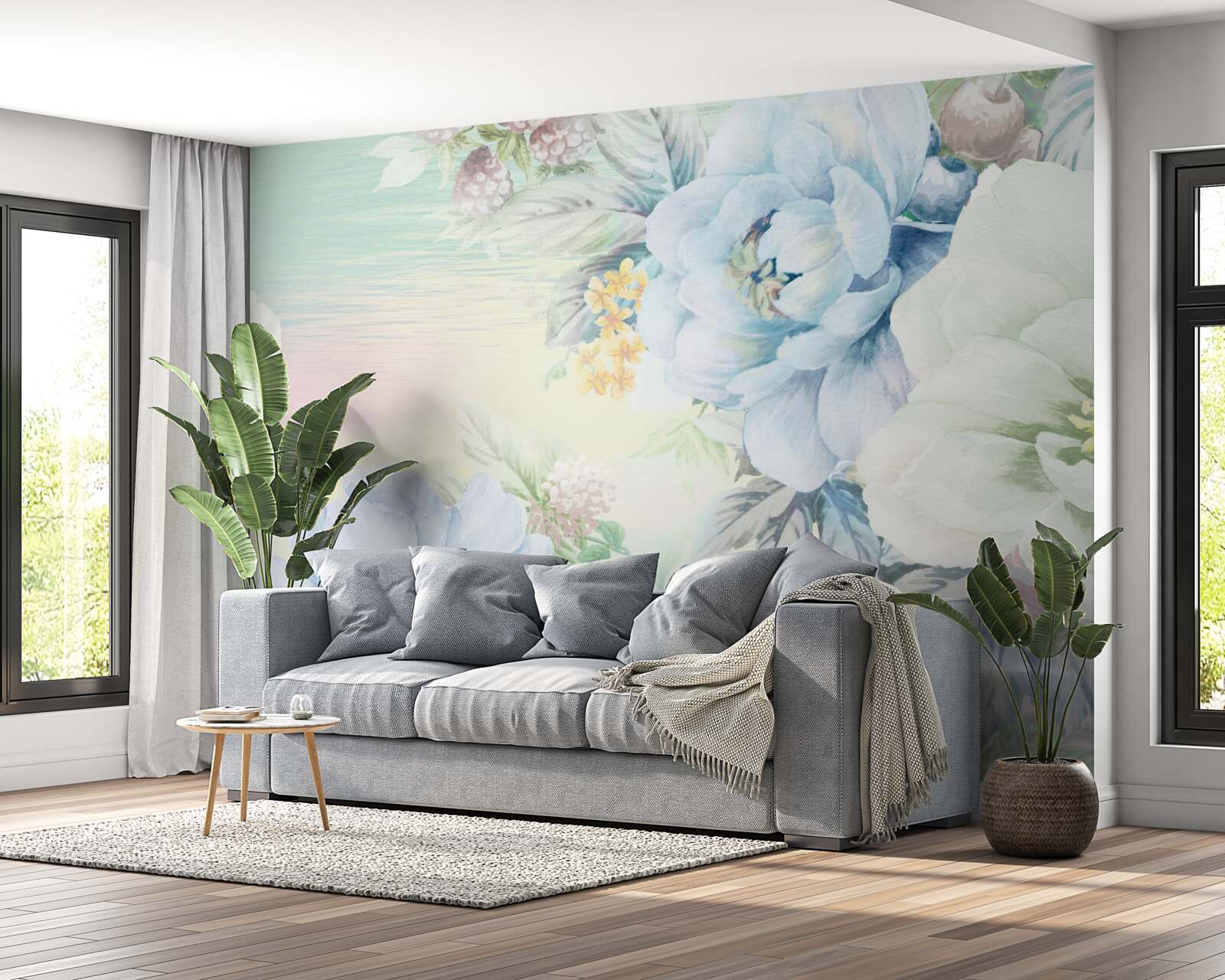 Fototapeten Blumen in Weiß und Blau