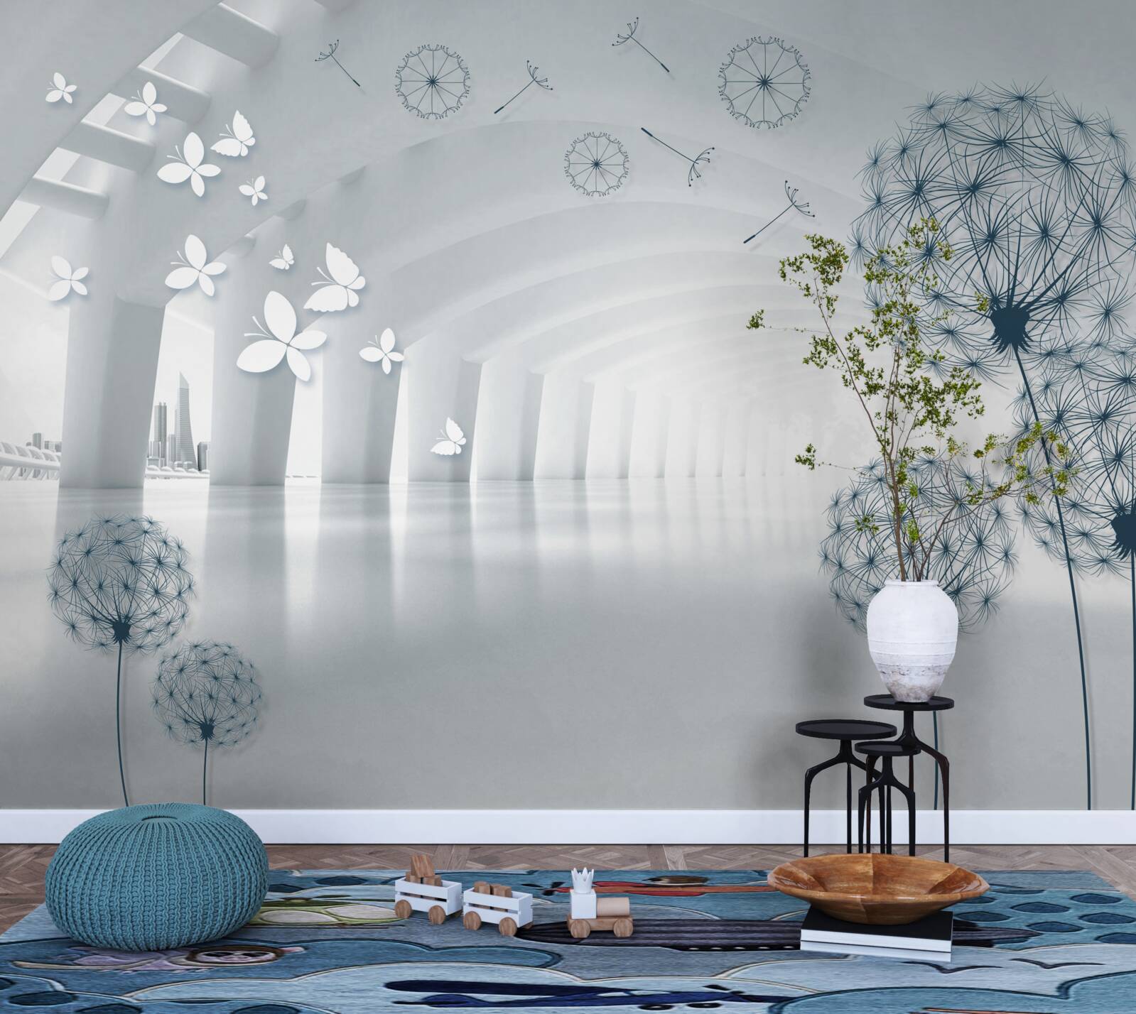 Fototapeten 3D -Tunnel mit Milch im Hintergrund
