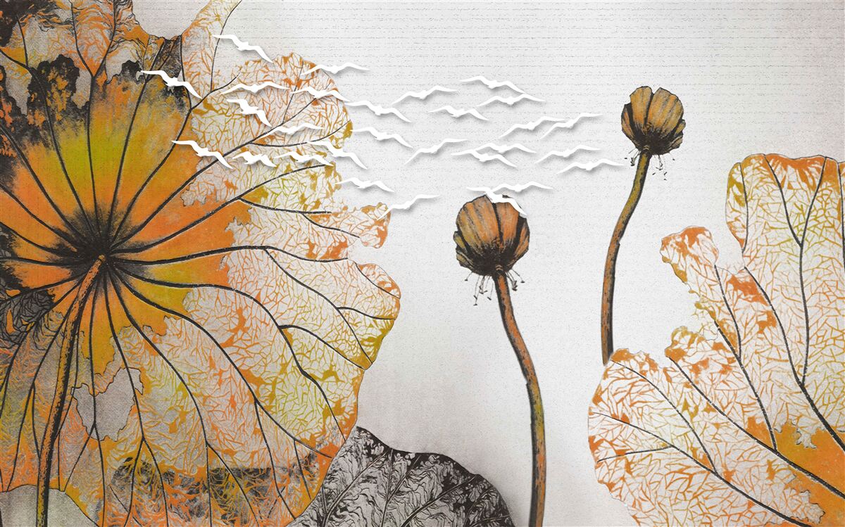 Fototapeten große blühende Blumen und ihre ungeöffneten Knospen